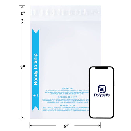 Polysells 6"x9" Strong Self Seal Clear Poly Bags with Suffocation Warning