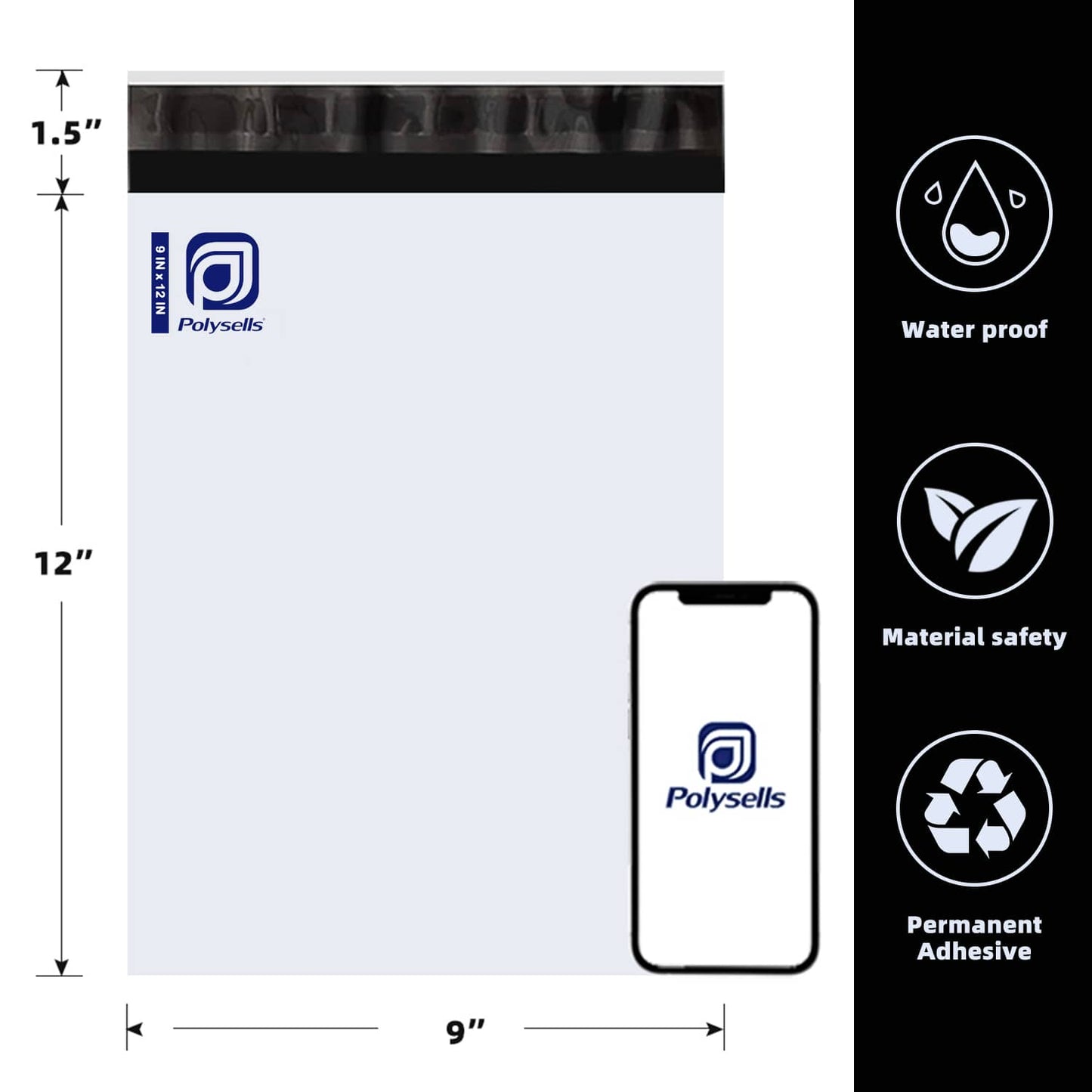 Poly Mailers Shipping Envelopes (White, 9x12 Inch)
