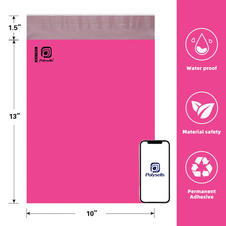 Polysells 10x13 Pink Poly Mailers – Self Seal Shipping Bags for Clothing & Non-Fragile Items, Waterproof Tear Resistant Mailing Bags for Small Business Shipping Supplies