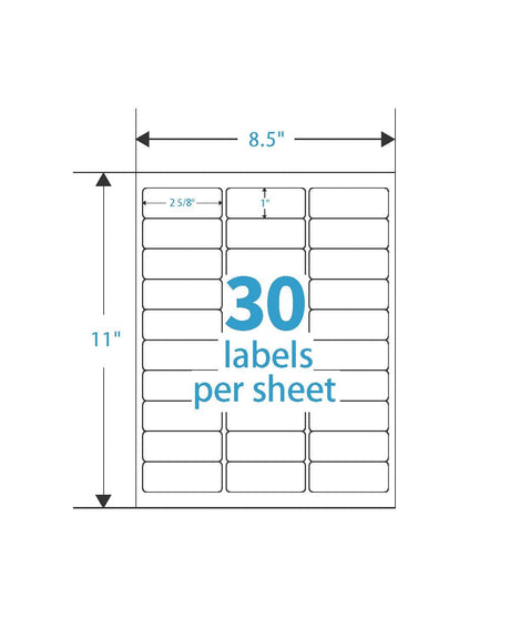 1"x2-5/8" Self Adhesive Address Shipping Labels, 30UP, 30 Labels per Sheet